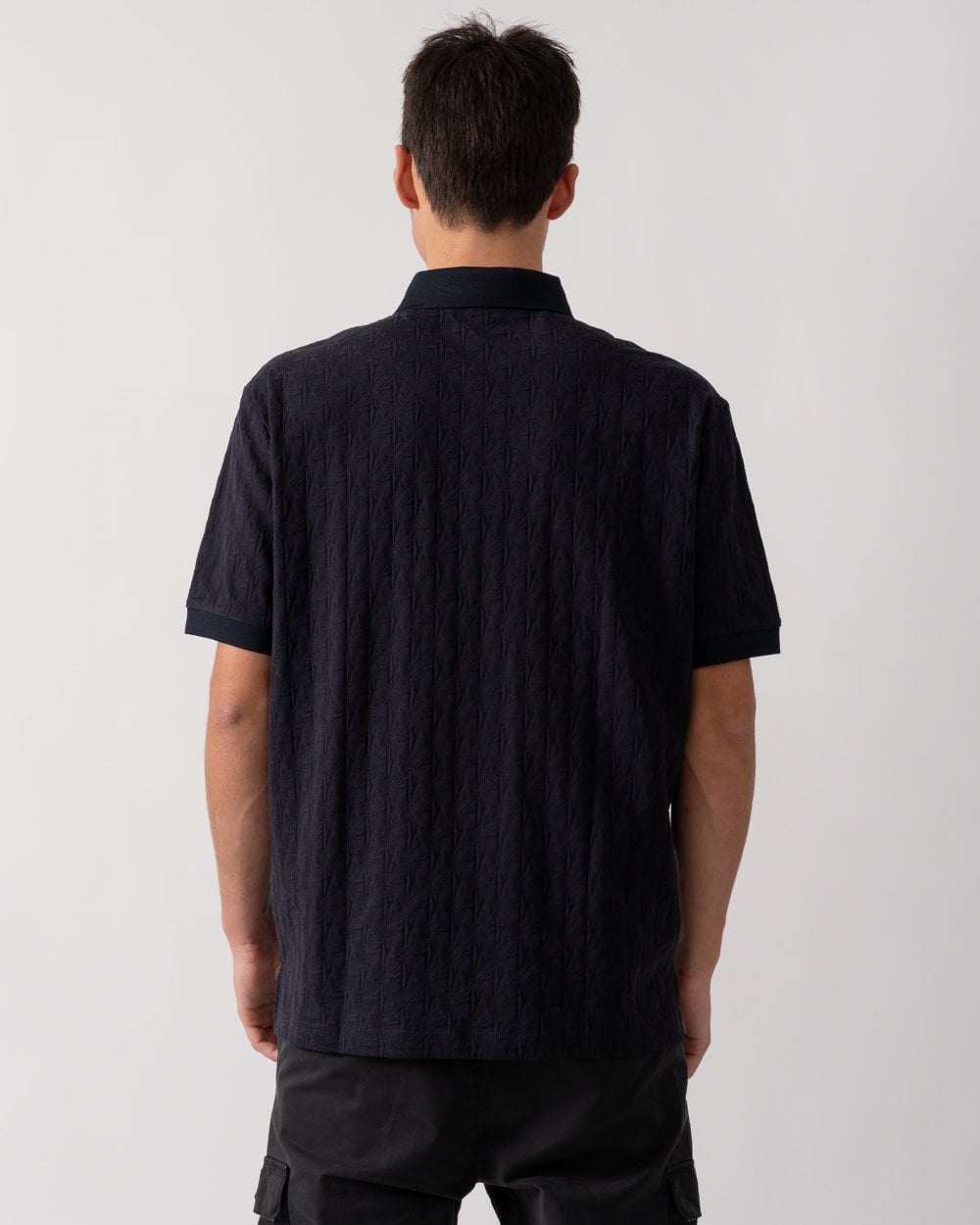 Mens Regular Fit Polo Shirt with Tone-On-Tone Allover Logo - Deep Navy UB101