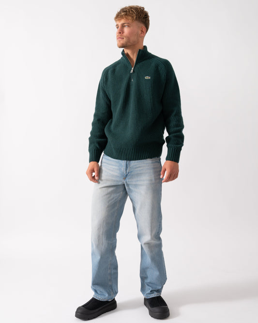 High Zip Neck Thick Rib Knit Mens Wool Sweater - Sinople YZP