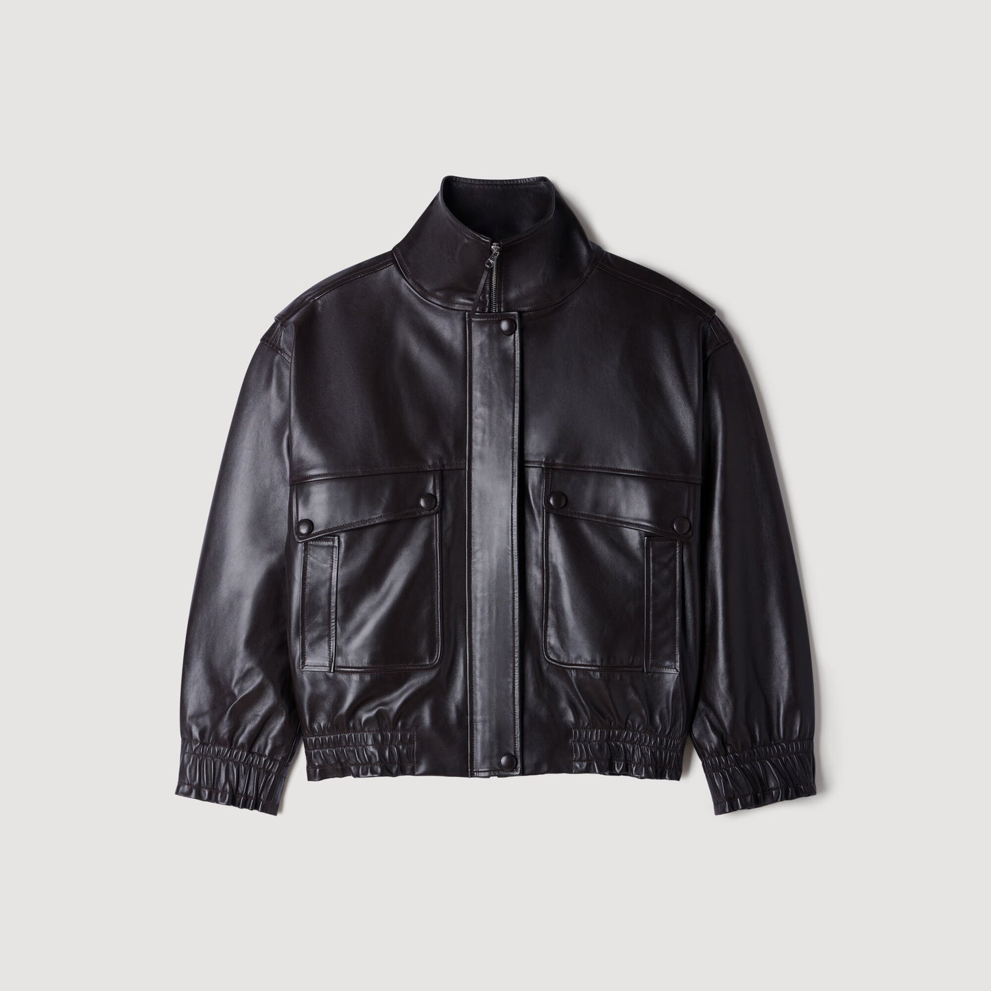 Standing collar leather jacket