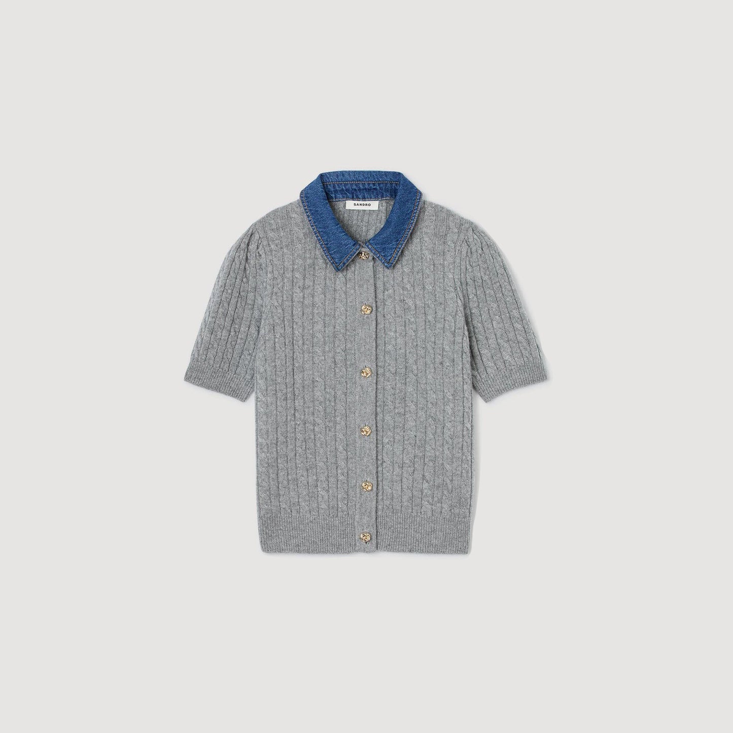 Cardigan with denim collar