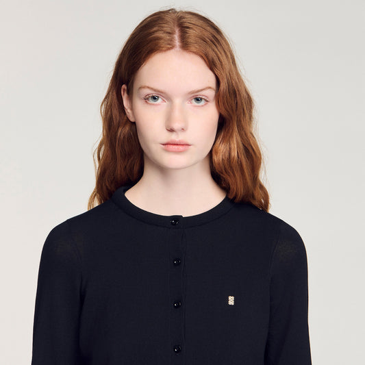 Cropped padded round neck cardigan