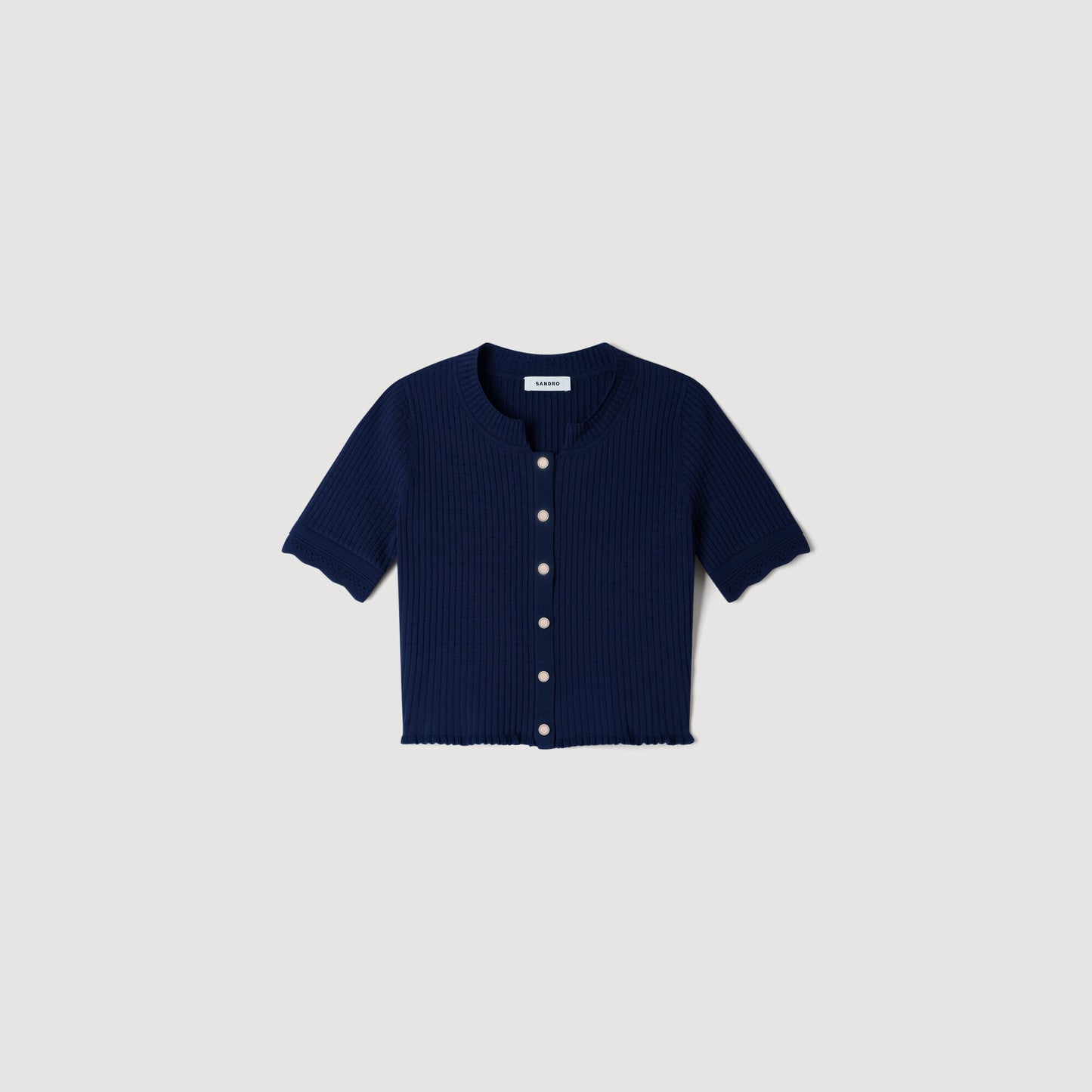 Cropped pointelle knit cardigan