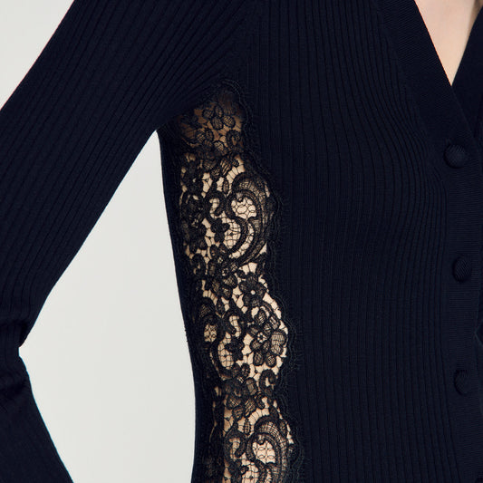 Cardigan with lace panel