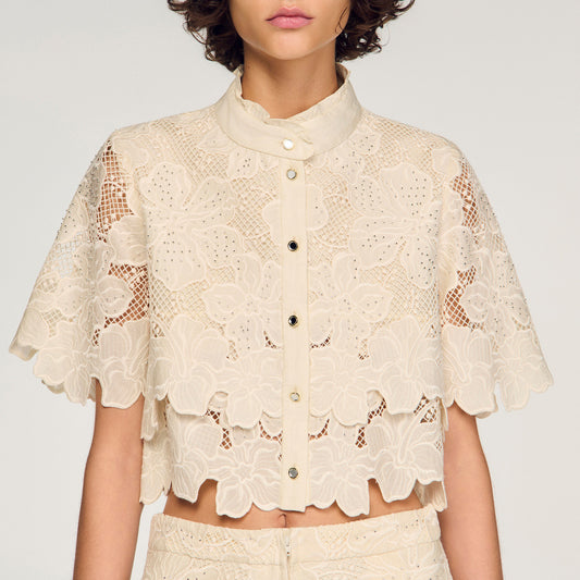 Cropped floral guipure shirt