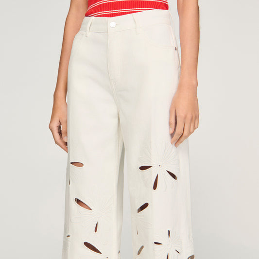 Wide-leg embroidered jeans