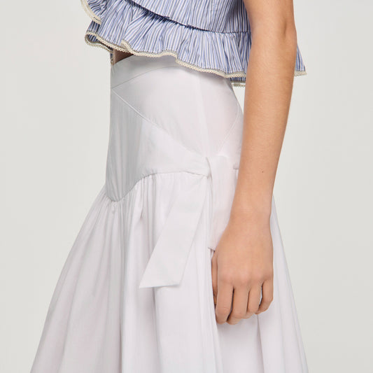 Long poplin skirt with ties