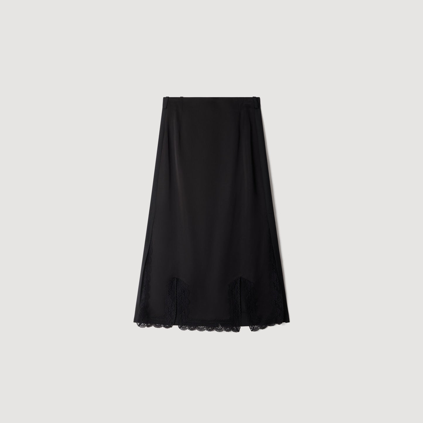 Long mixed-material lace skirt