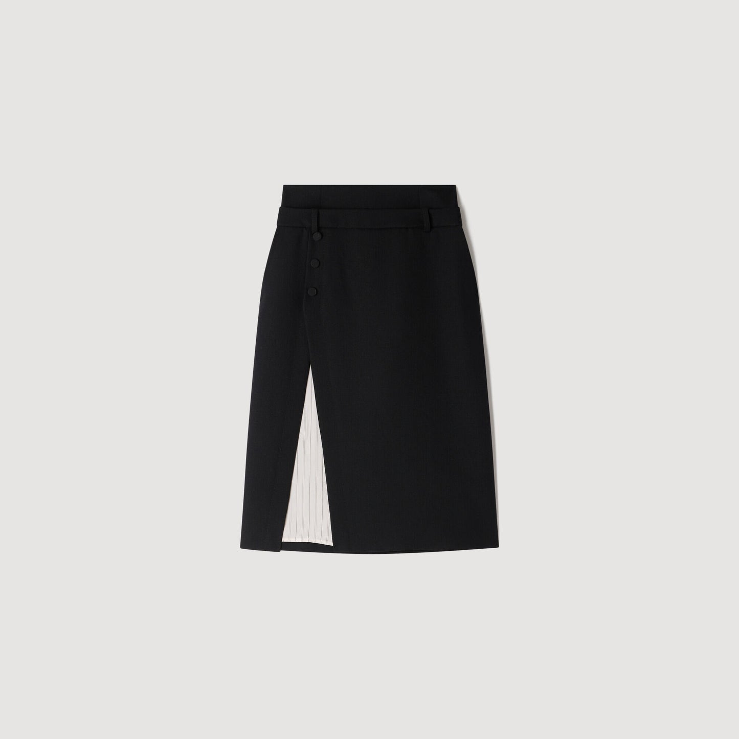 Mid-length slit wool skirt