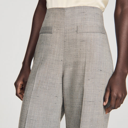 Wide-leg check wool trousers