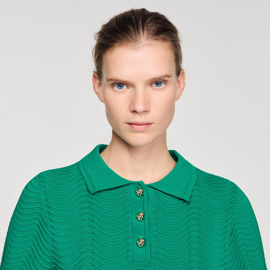 Decorative knit polo-neck jumper