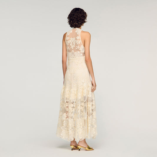Floral cotton guipure maxi dress