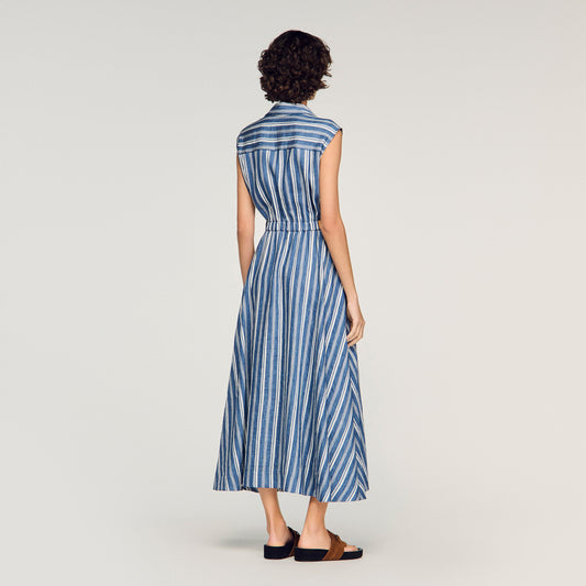 Striped maxi dress with leather tab