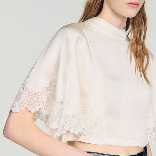 Satin cape-effect crop top