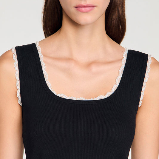 Beaded embroidered cotton vest top