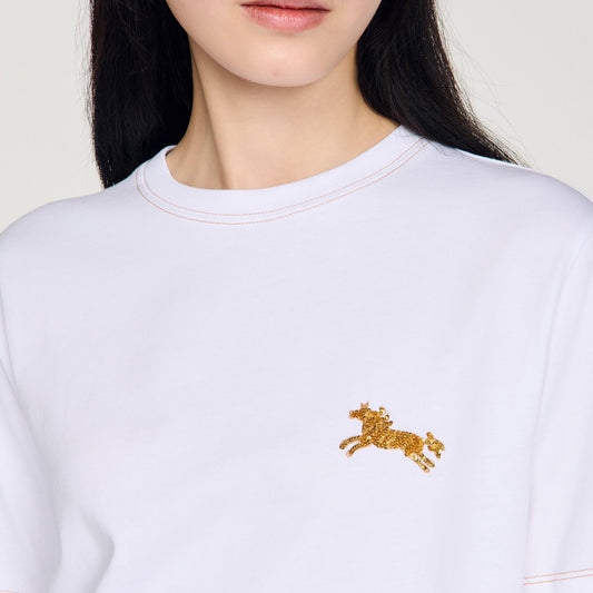 Horse embroidery cotton T-shirt