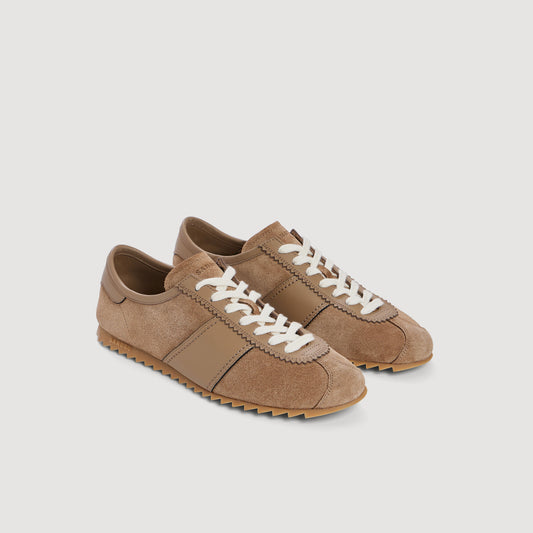 Low-top leather and suede trainers
