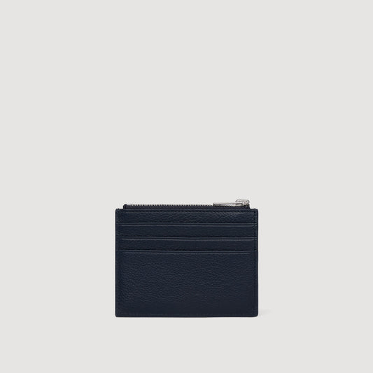 Grained leather zip card holder