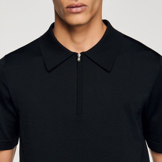 Knitted polo shirt with zip collar