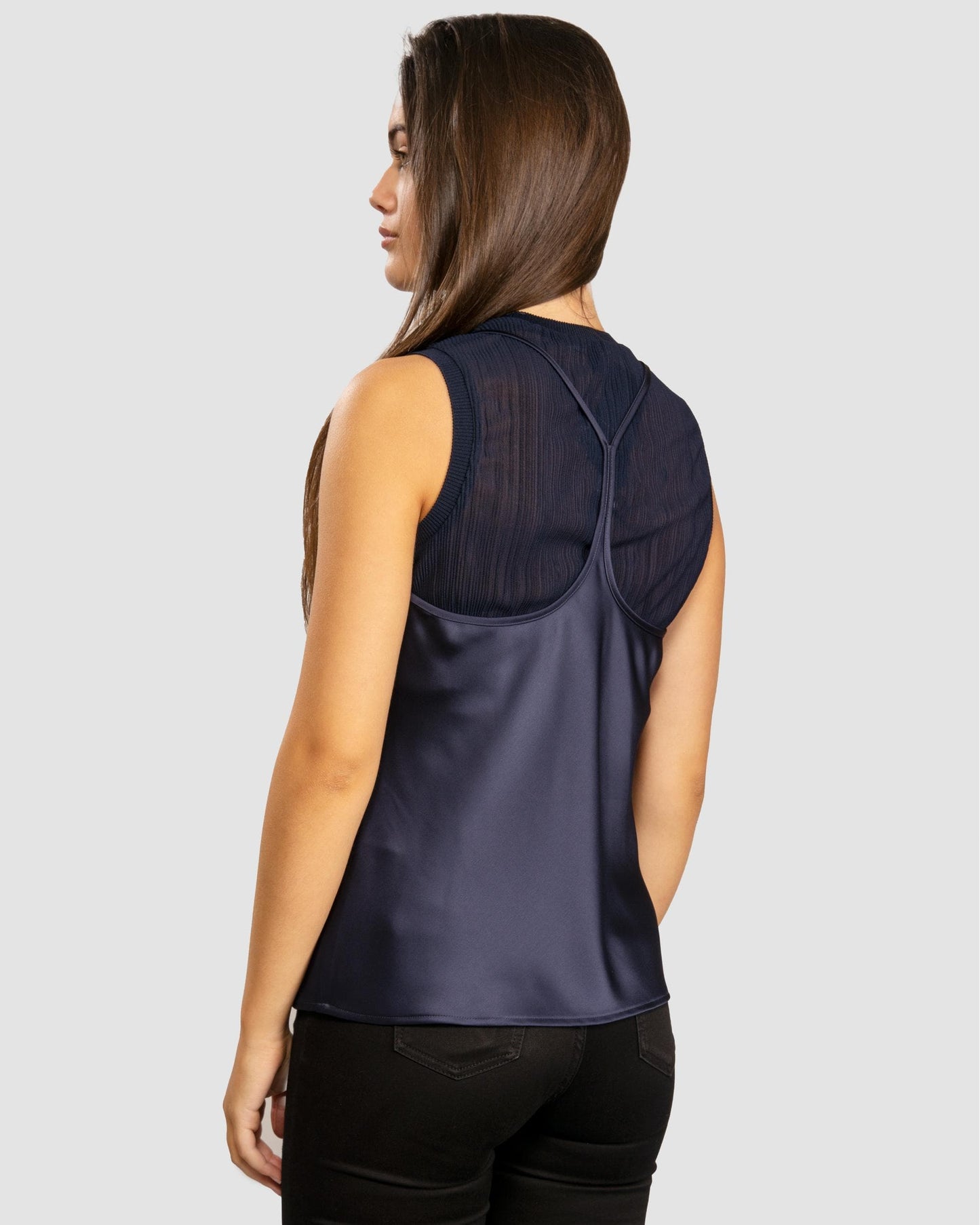 Womens Layered Satin Blouse - Blueberry Jelly