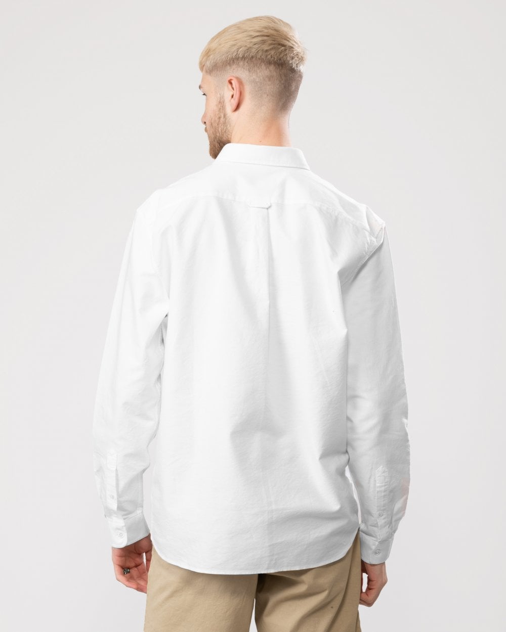 Mens Casual Long Sleeve Woven Shirt - White 001