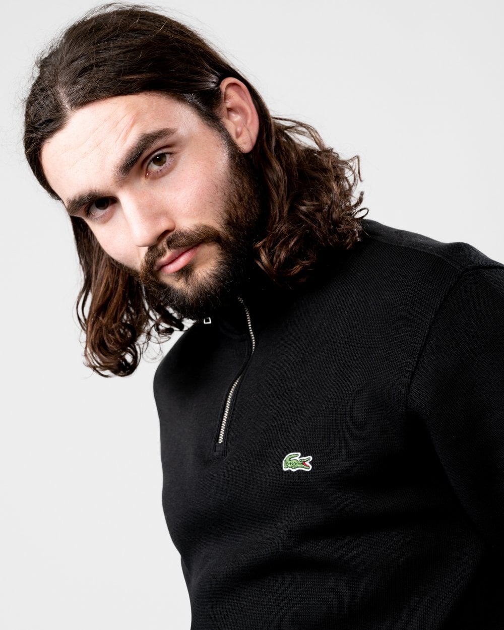 Mens Zippered Stand-Up Collar Cotton Sweatshirt - Black 031