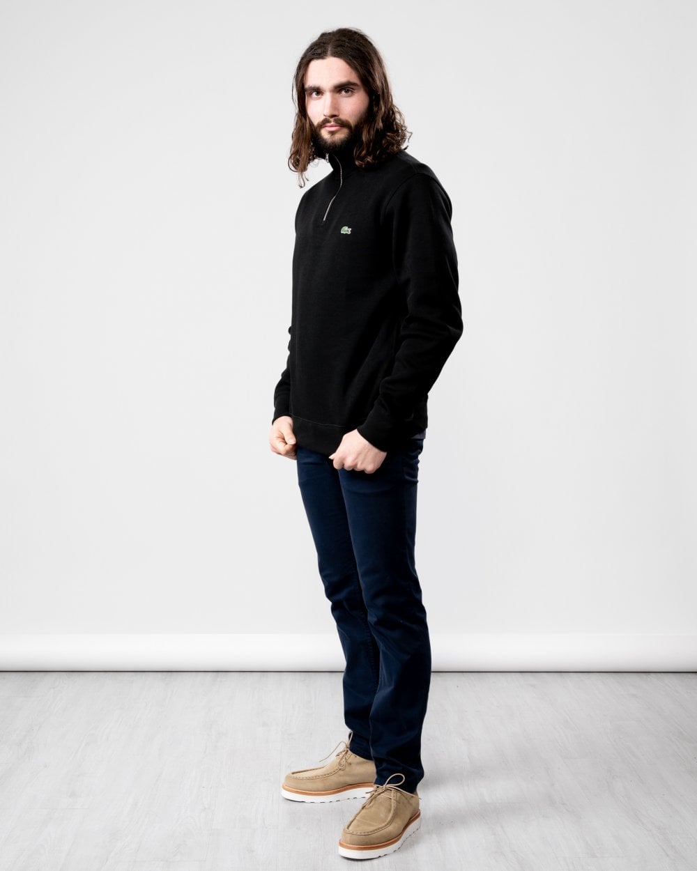 Mens Zippered Stand-Up Collar Cotton Sweatshirt - Black 031