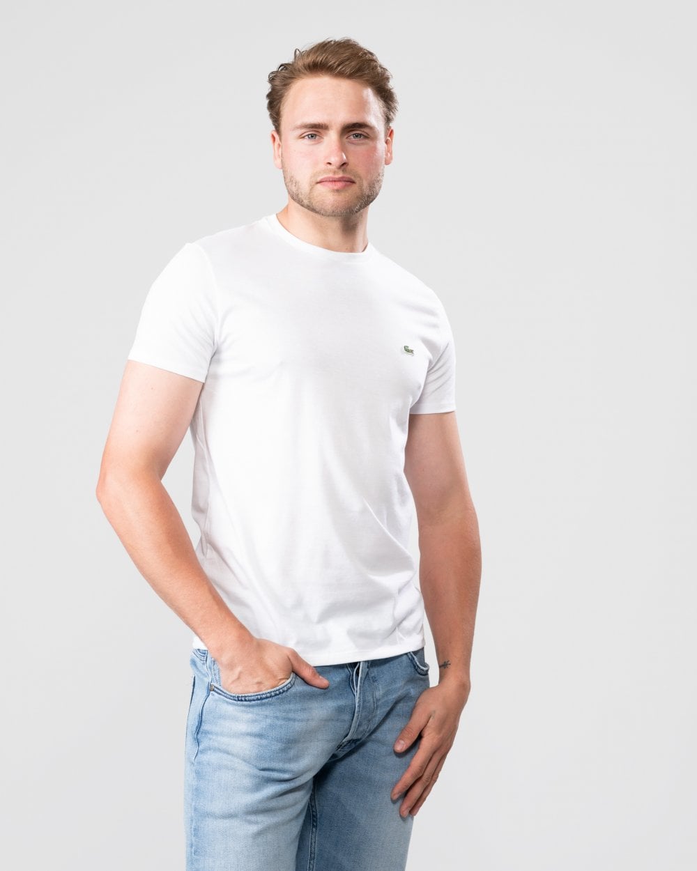 Mens Crew Neck Pima Cotton Jersey T-Shirt - White 001