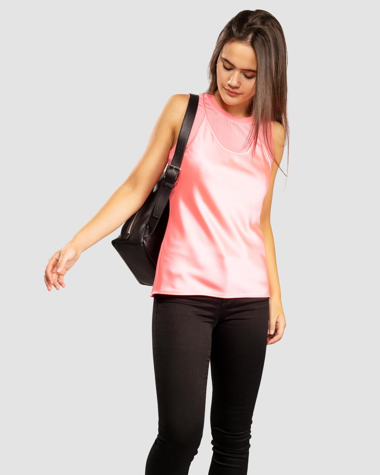 Womens Layered Satin Blouse - Rose Quartz