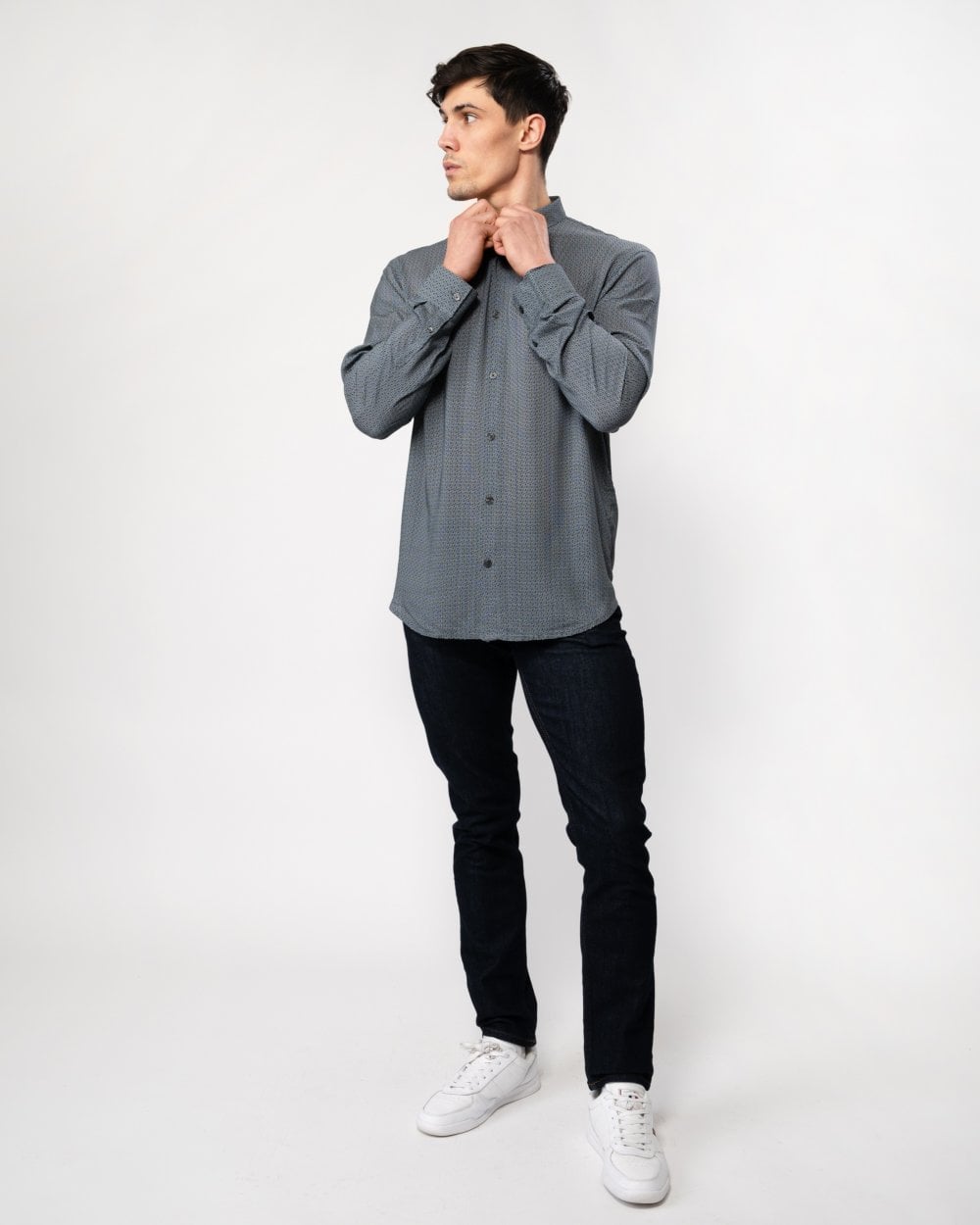 Mens Long Sleeve Pattern Print Shirt - Urban Chic Geometric Brick 7801