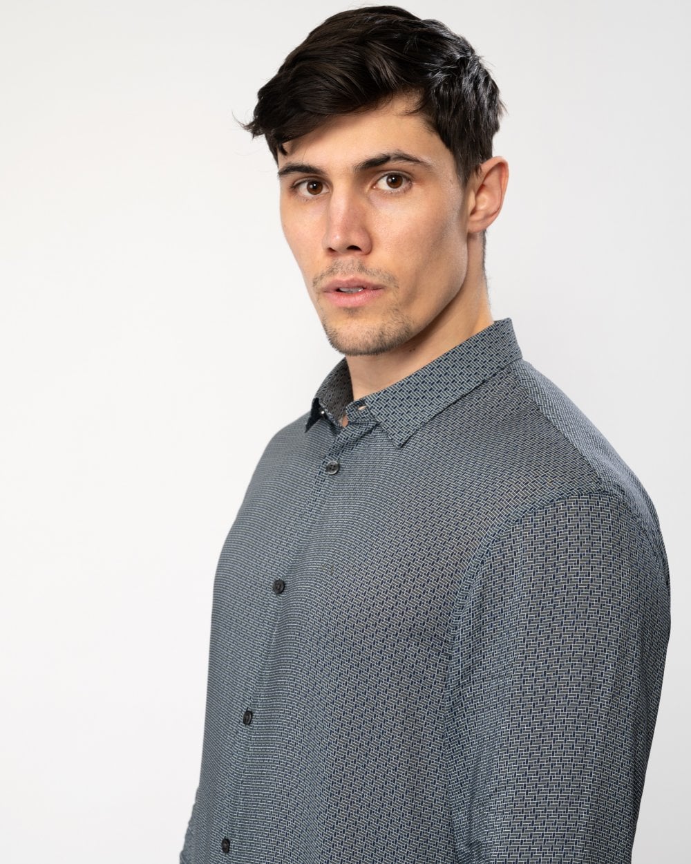 Mens Long Sleeve Pattern Print Shirt - Urban Chic Geometric Brick 7801