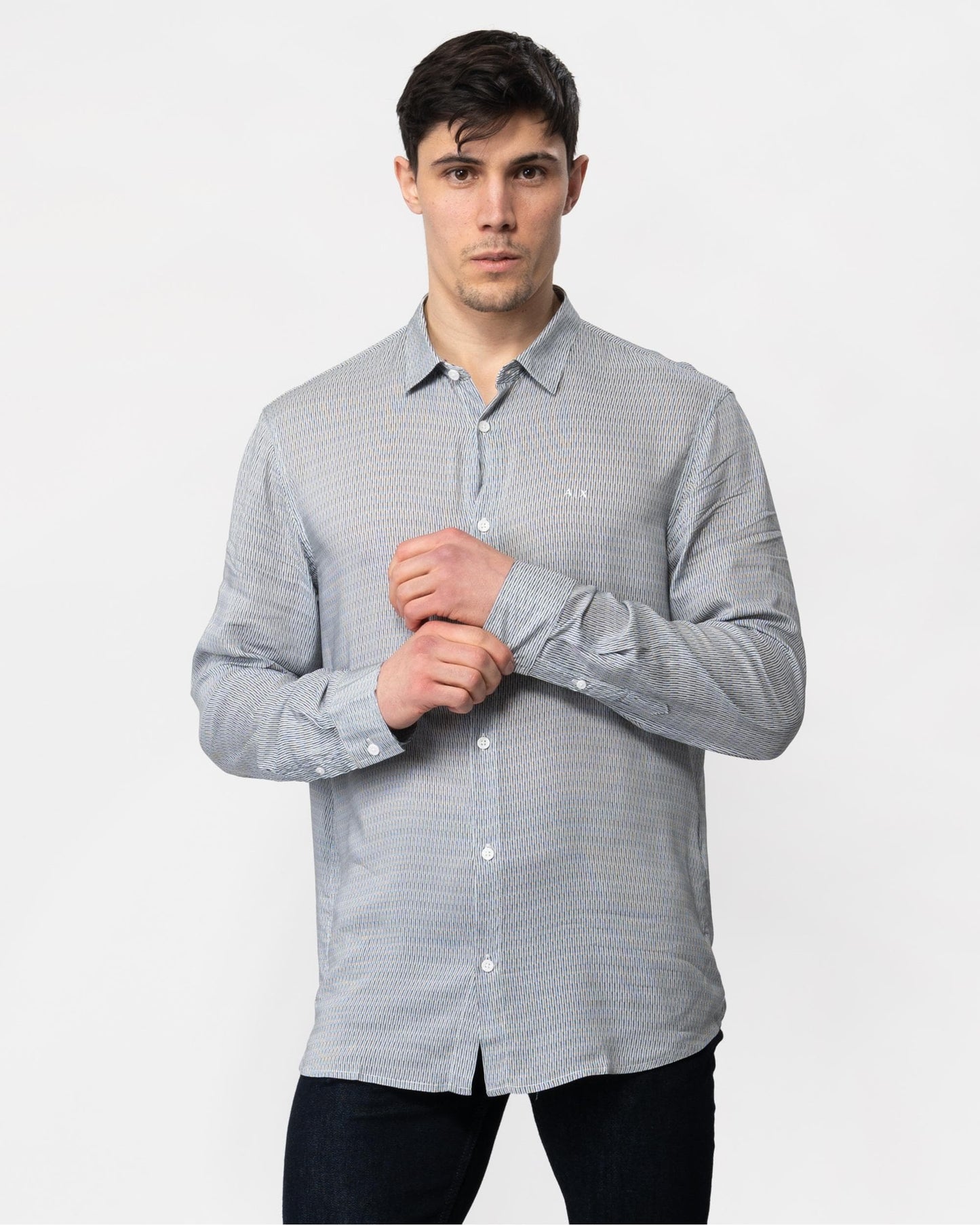 Mens Long Sleeve Pattern Print Shirt - W/Quarry Irregular Lines 71BA