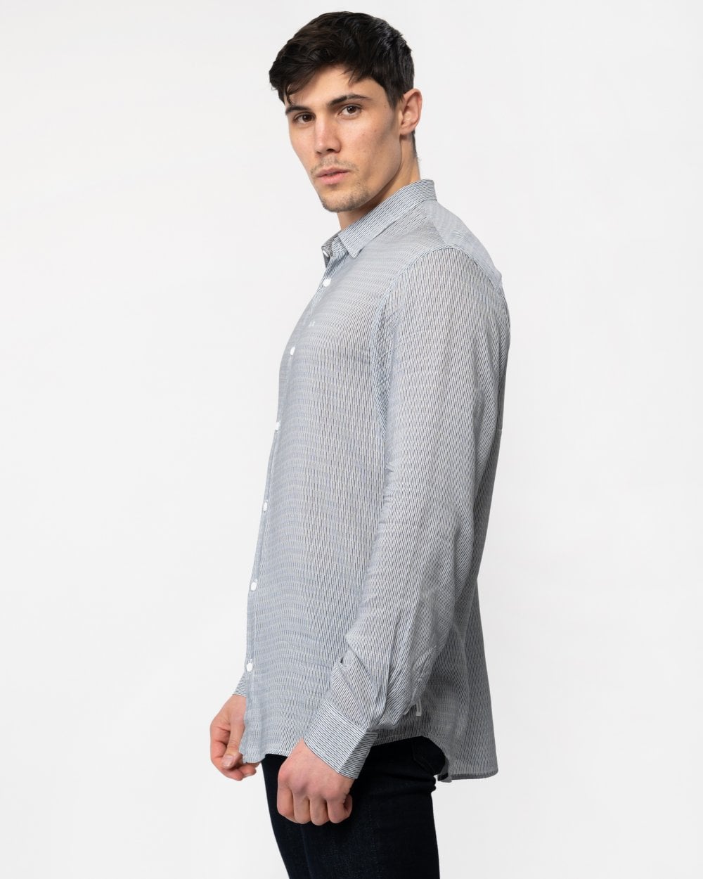 Mens Long Sleeve Pattern Print Shirt - W/Quarry Irregular Lines 71BA