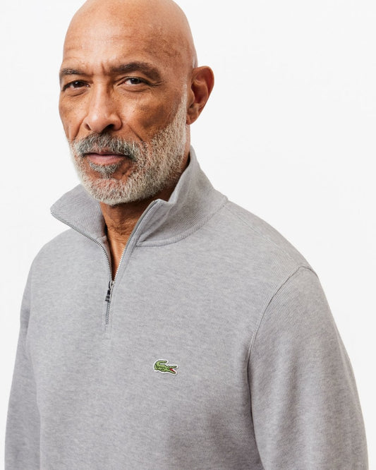Mens Zippered Stand-Up Collar Cotton Sweatshirt - Silver Chine CCA