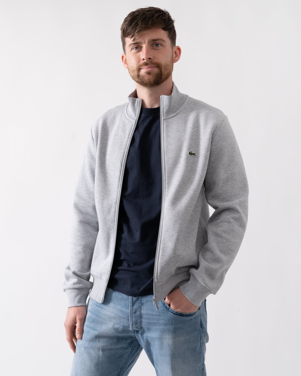 Regular Fit Brushed Fleece Mens Zippered Sweatshirt - Silver Chine CCA