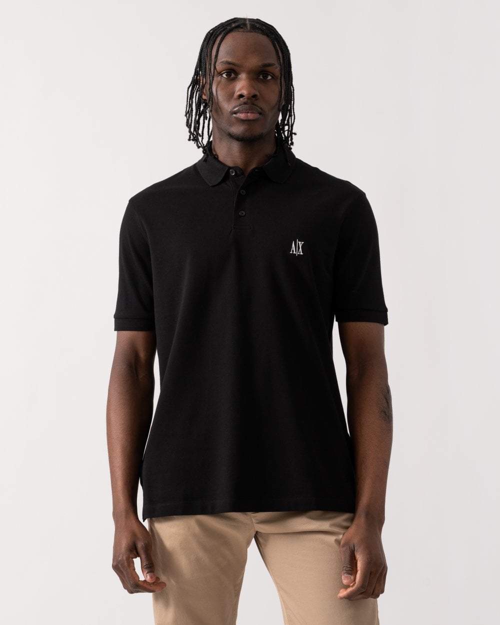 Mens Embroidered A|X Monogram Short Sleeve Polo Shirt - Black UC001