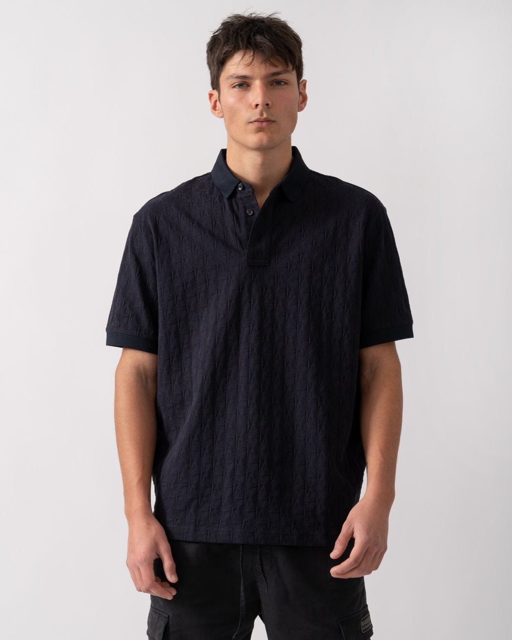 Mens Regular Fit Polo Shirt with Tone-On-Tone Allover Logo - Deep Navy UB101