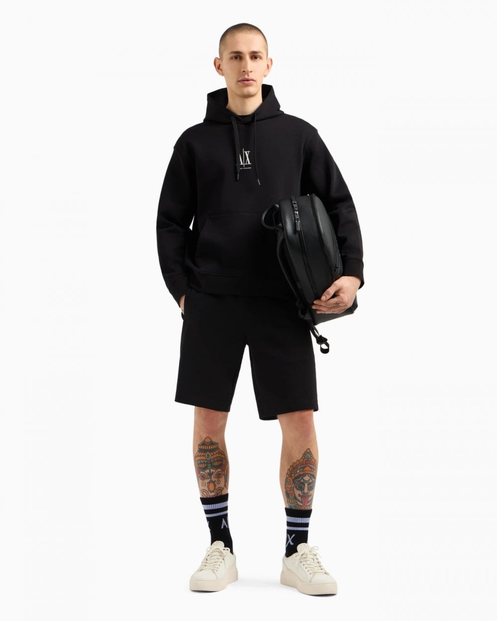 Mens Embroidered A|X Centre Logo Pullover Hoodie - Black UC001