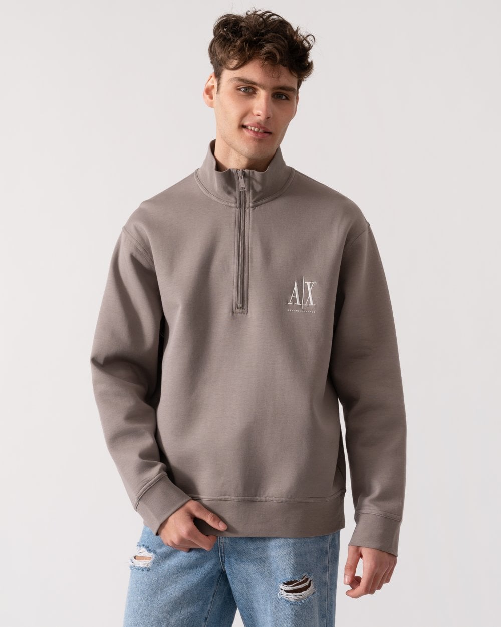 Mens Embroidered A|X Logo 1/4 Zip Sweatshirt - Driftwood U6107