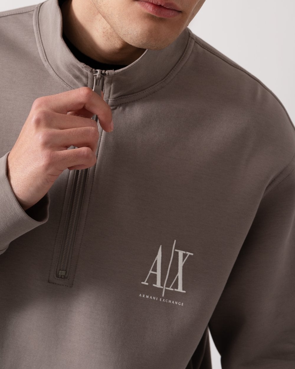 Mens Embroidered A|X Logo 1/4 Zip Sweatshirt - Driftwood U6107