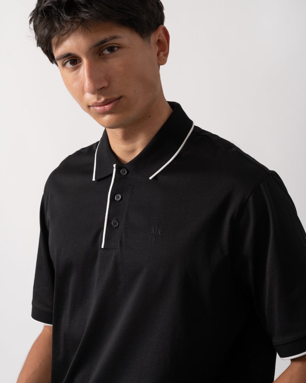 Mens A|X Monogram Contrast Tipped Polo Shirt - Black UC001