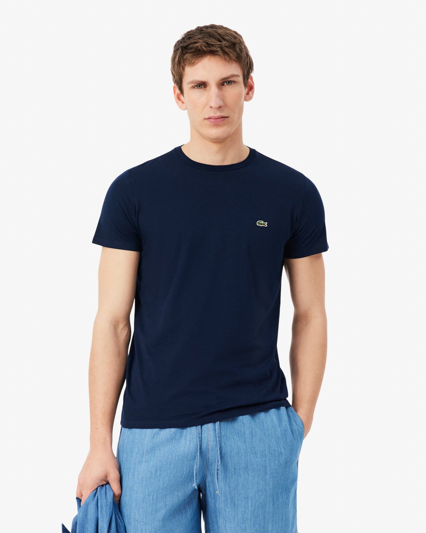 Mens Crew Neck Pima Cotton Jersey T-Shirt - Navy Blue 166
