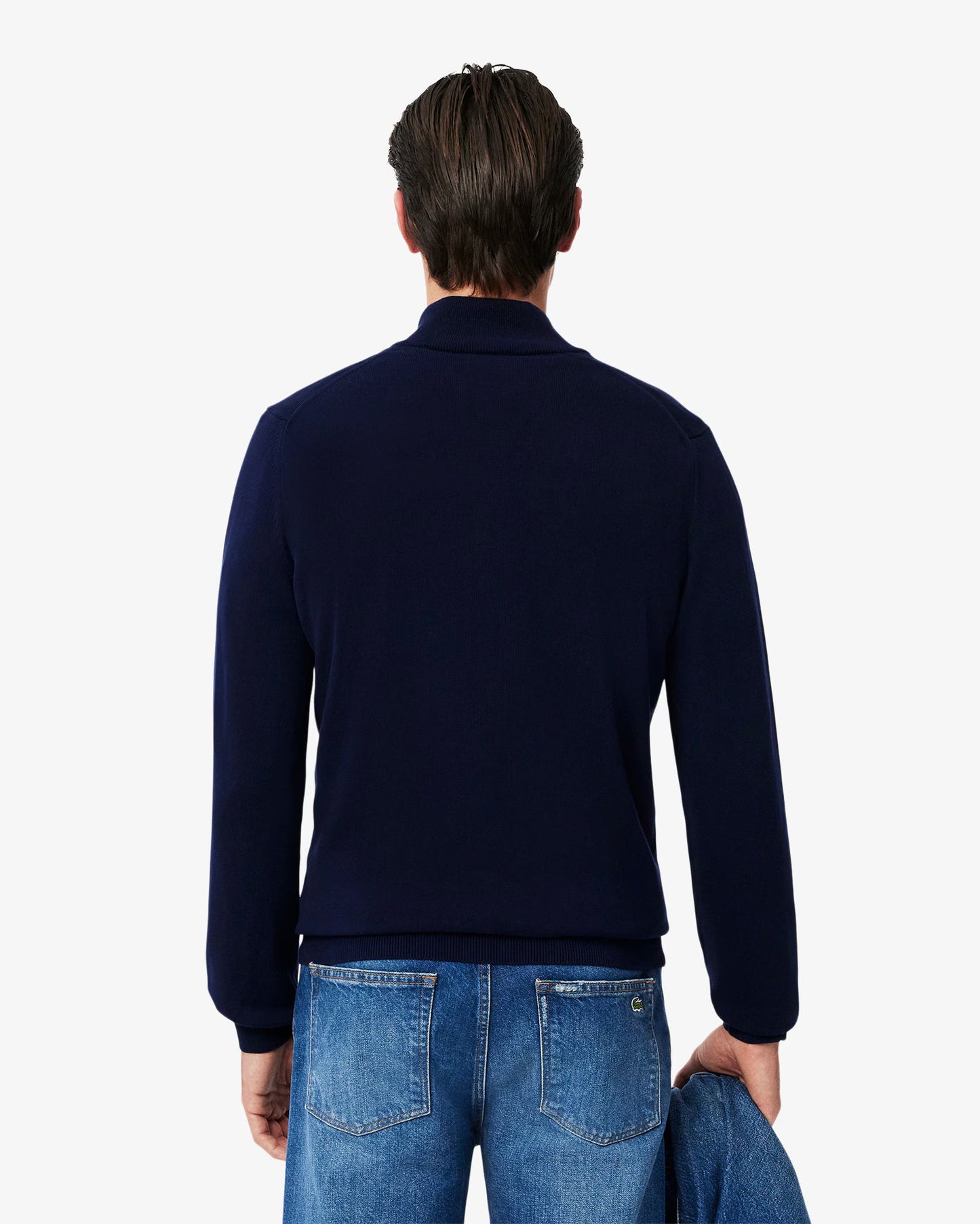 High Neck Zipped Cotton Mens Sweater - Navy Blue 166