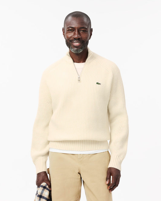 High Zip Neck Thick Rib Knit Mens Wool Sweater - Lapland XFJ