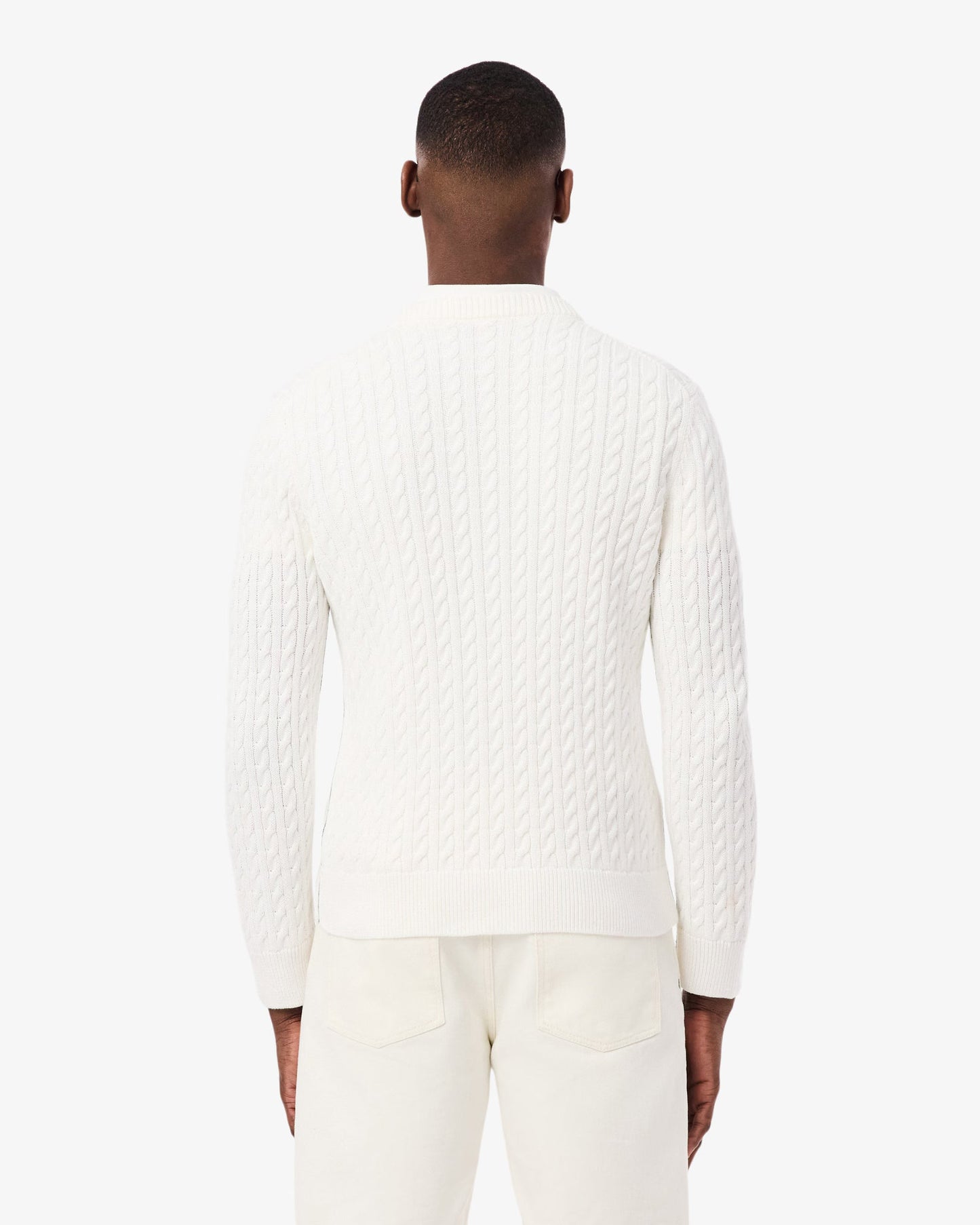 Cable Knit Mens Cotton Jumper - Flour/Green