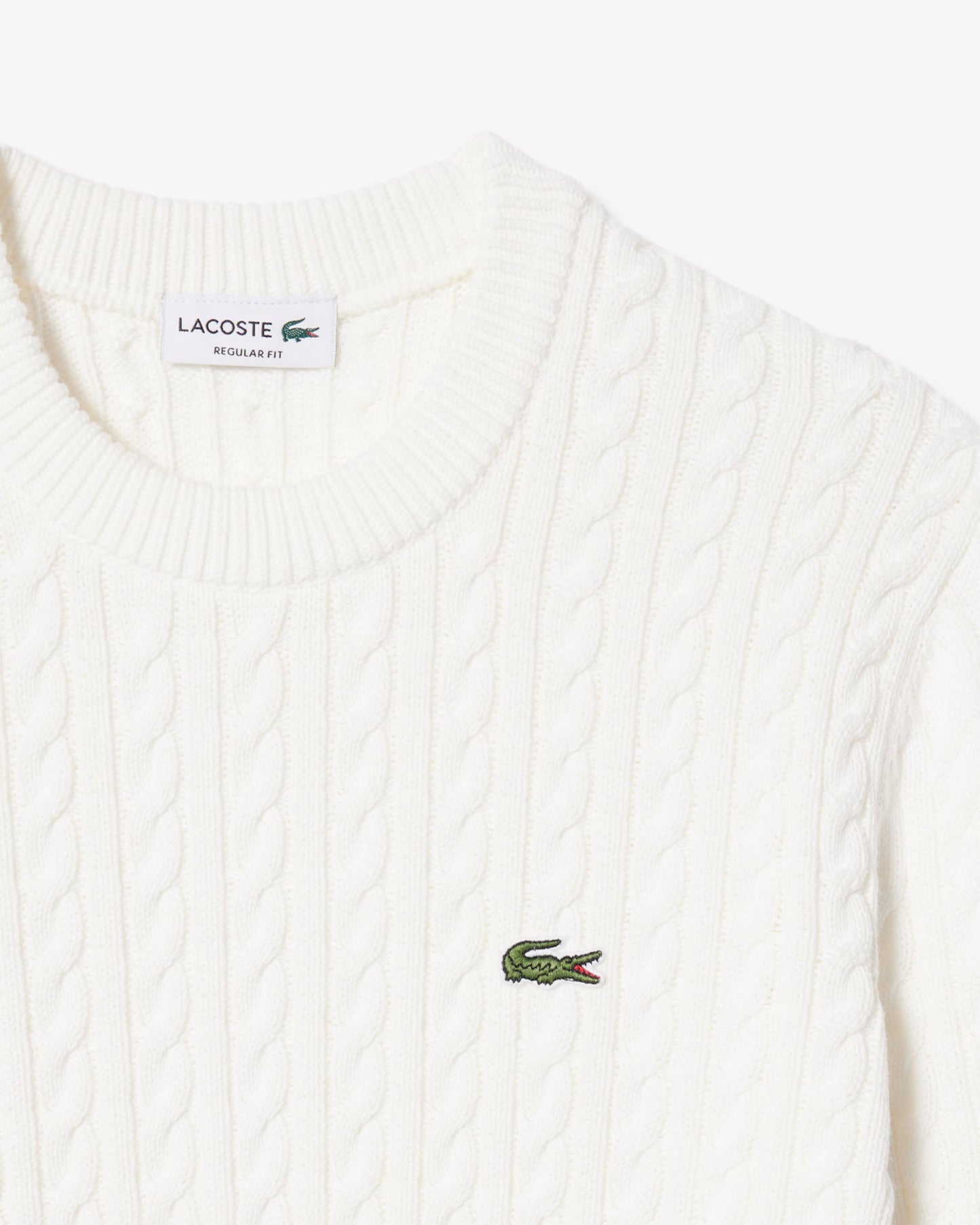Cable Knit Mens Cotton Jumper - Flour/Green