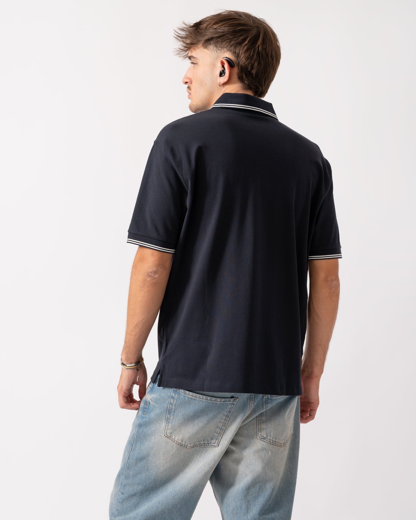 Mens A|X Monogram Polo Shirt with Double Tipping - Deep Navy UB101