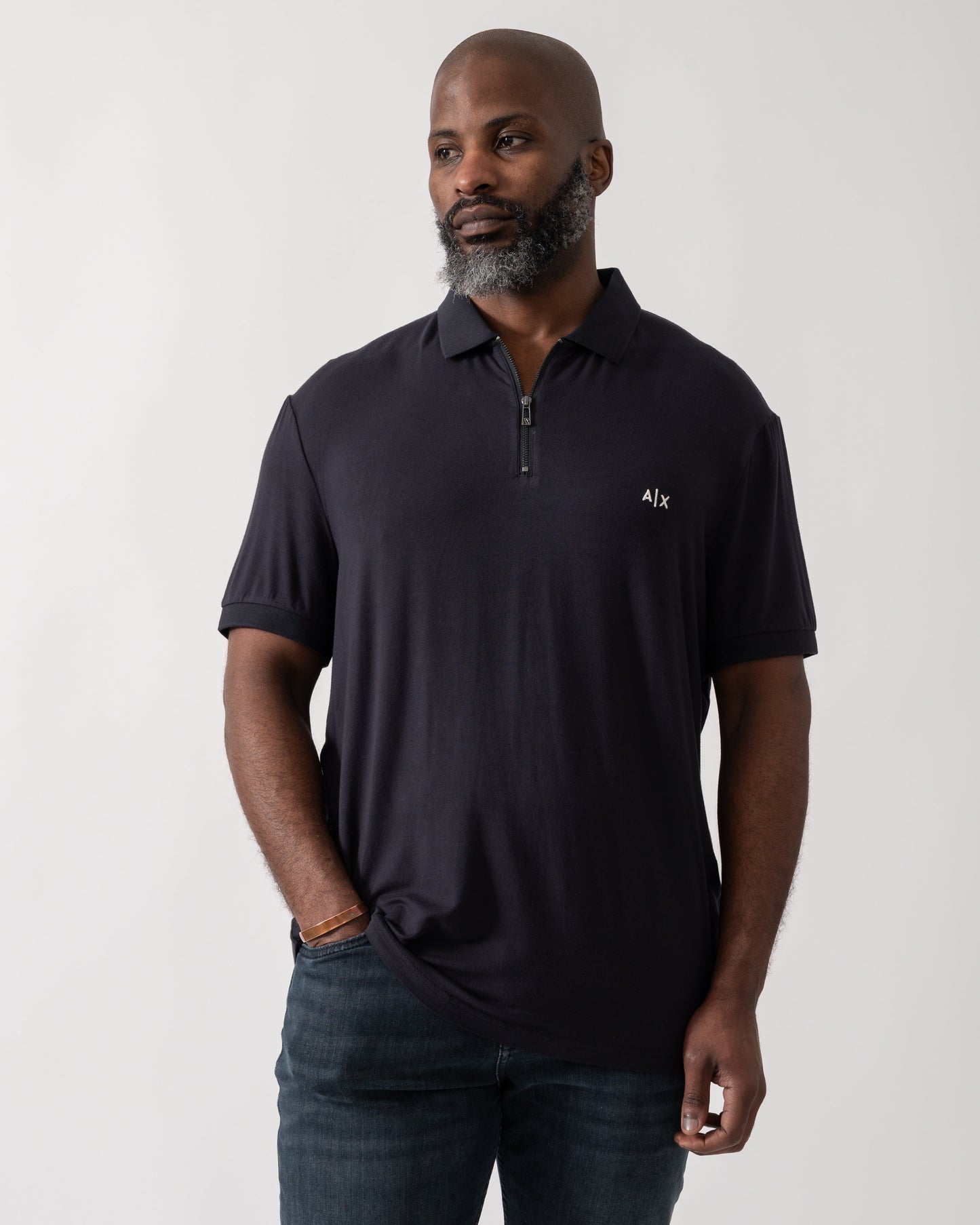 Mens Zip Polo Shirt in Techinical Fabric - Deep Navy UB101