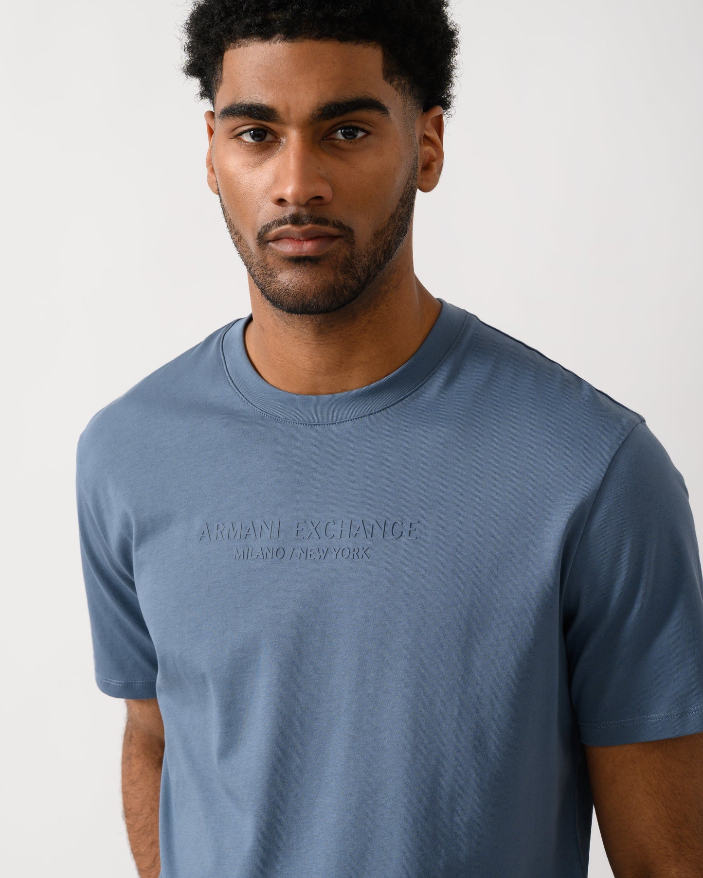 Mens T-Shirt with Tonal Milano/New York Logo - China Blue U9302
