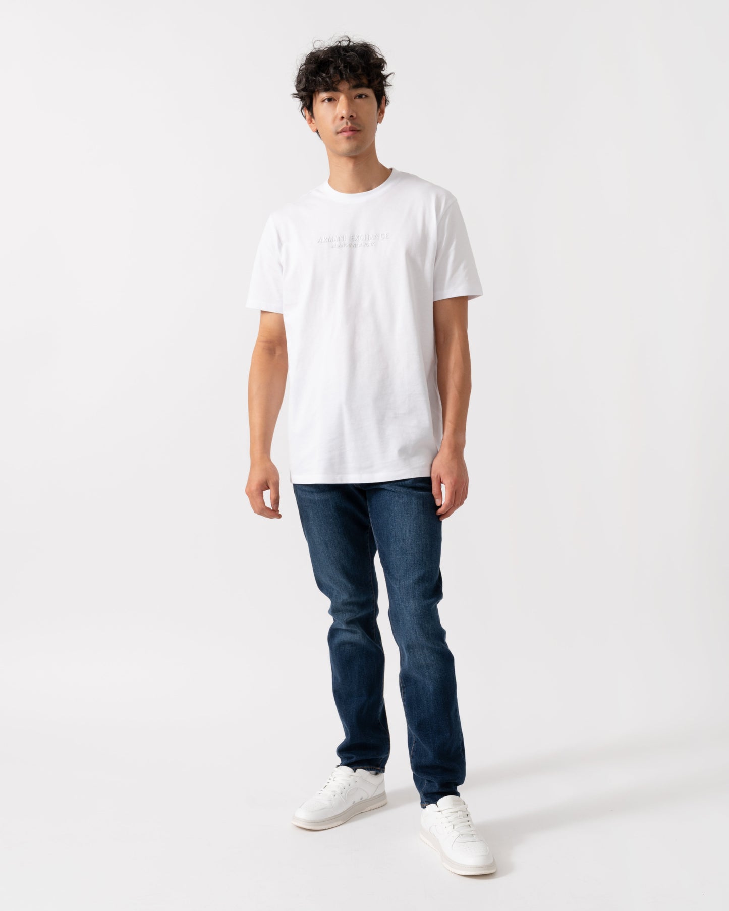 Mens T-Shirt with Tonal Milano/New York Logo - White U0002