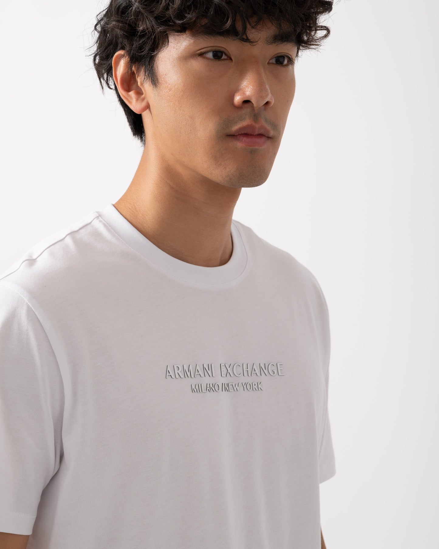 Mens T-Shirt with Tonal Milano/New York Logo - White U0002